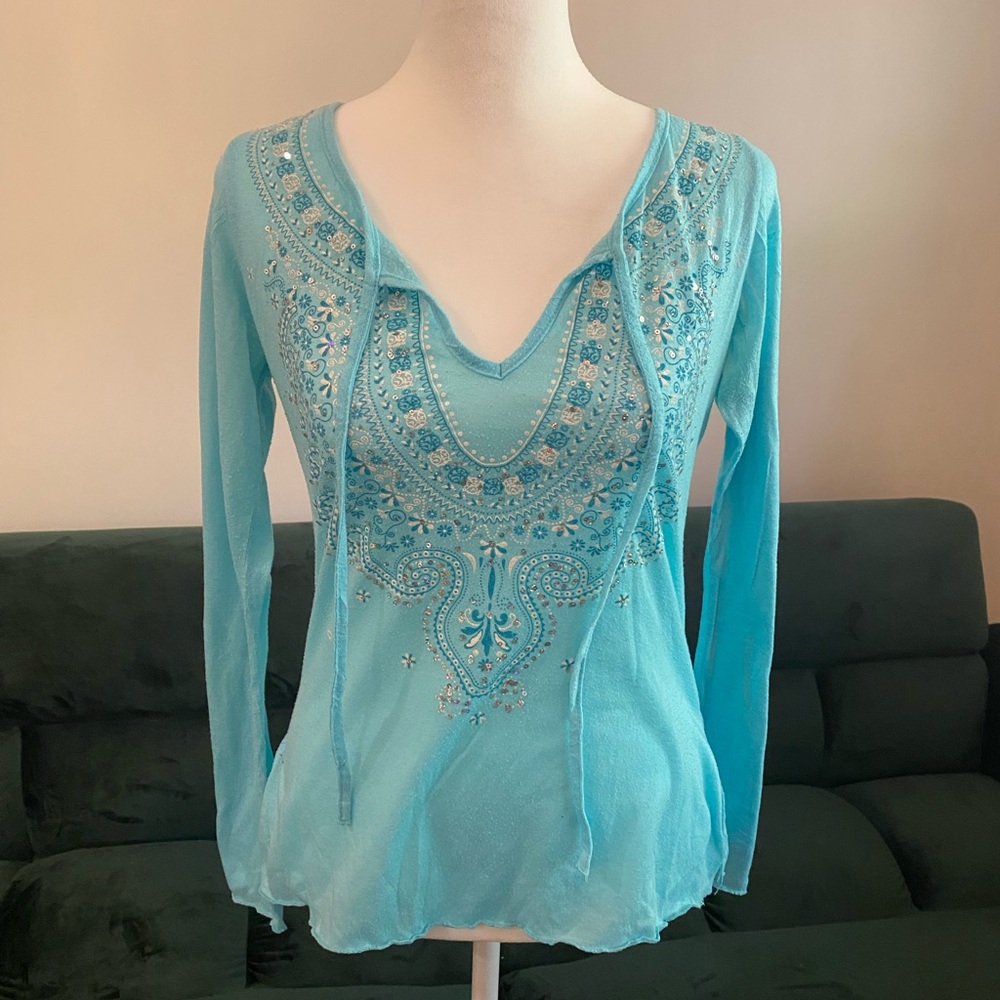 Breezy lightweight cotton long sleeve sparkly tunic